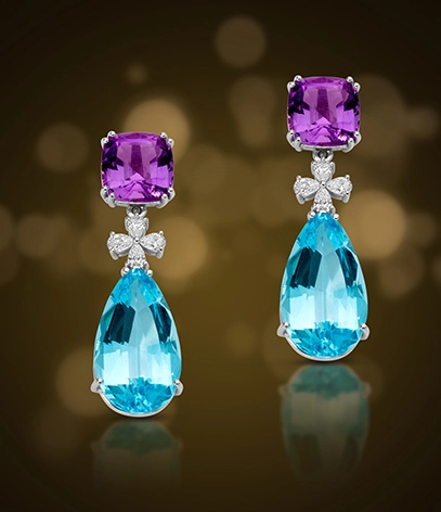 Transform your purple and blue crystal earring photos with professional jewelry retouching services for online store perfection